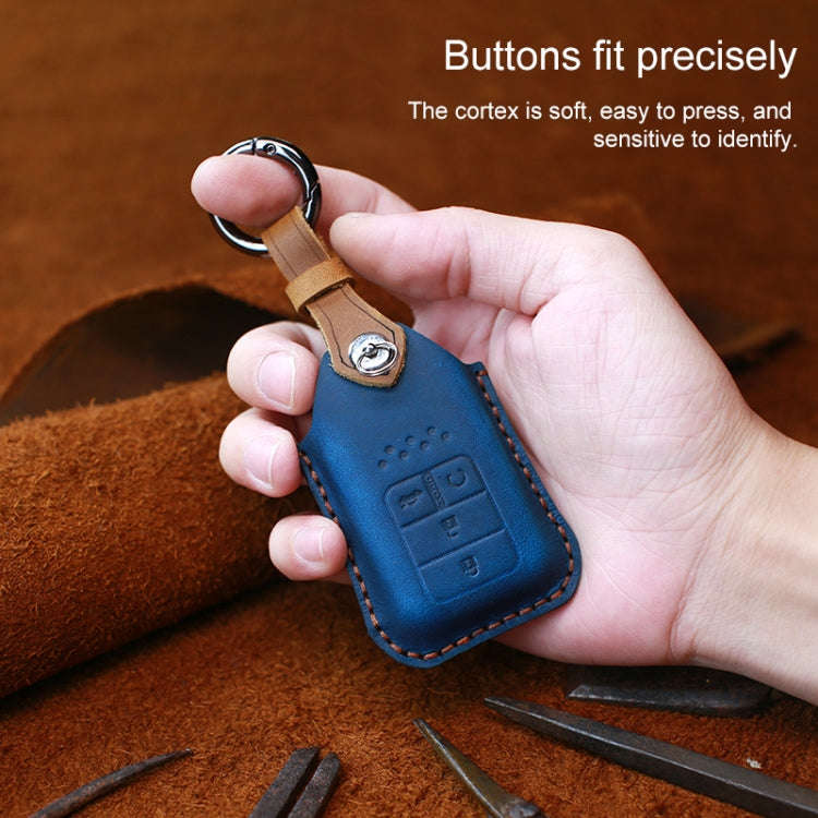 For Honda Car Cowhide Leather Key Protective Cover Key Case, Three Keys Start Version (Blue)