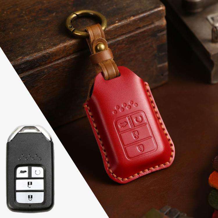 For Honda Car Cowhide Leather Key Protective Cover Key Case, Four Keys Version (Red)