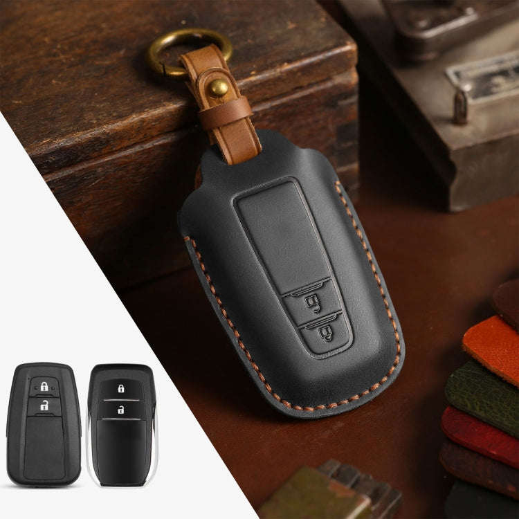 For Toyota Car Cowhide Leather Key Protective Cover Key Case, Two Keys Version (Black)