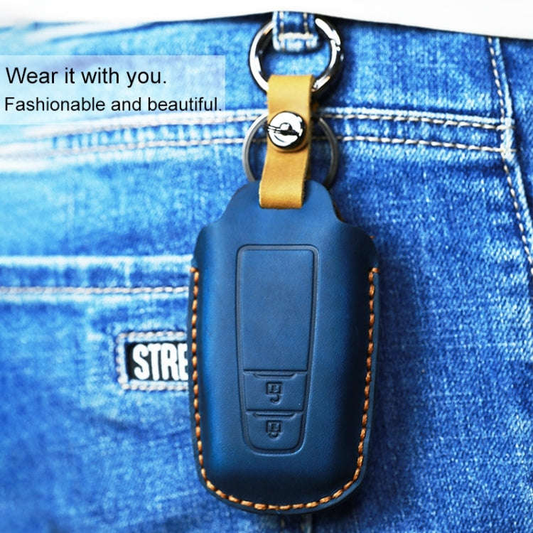 For Toyota Car Cowhide Leather Key Protective Cover Key Case, Two Keys Version (Black)