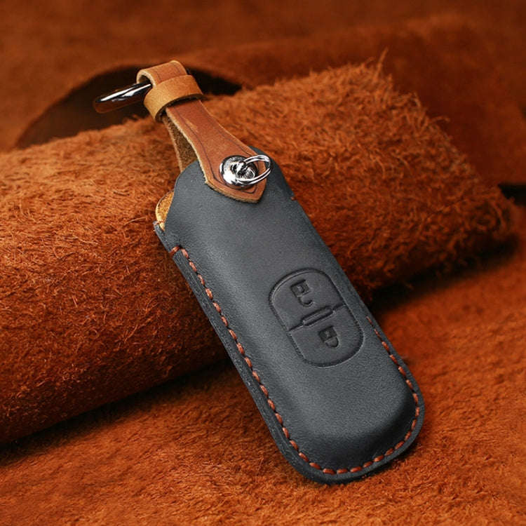 For Mazda Old Style Hallmo Car Cowhide Leather Key Protective Cover Key Case, Two Keys Version(Bl...