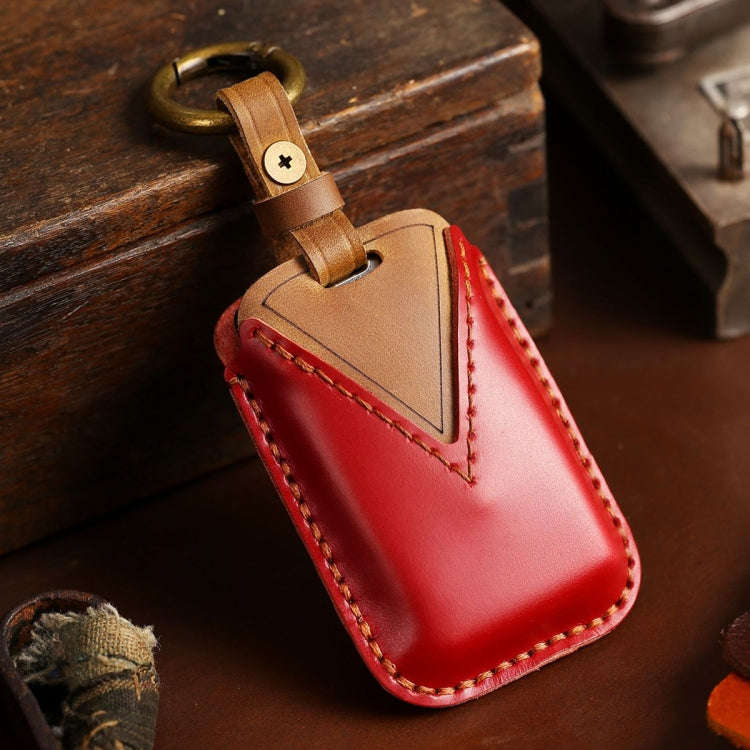 For Land Rover Car Cowhide Leather Key Protective Cover Key Case (Red)