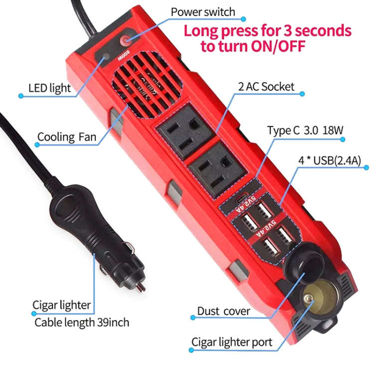 12V to 110V 200W Car Correction Sine Wave Inverter, US Plug