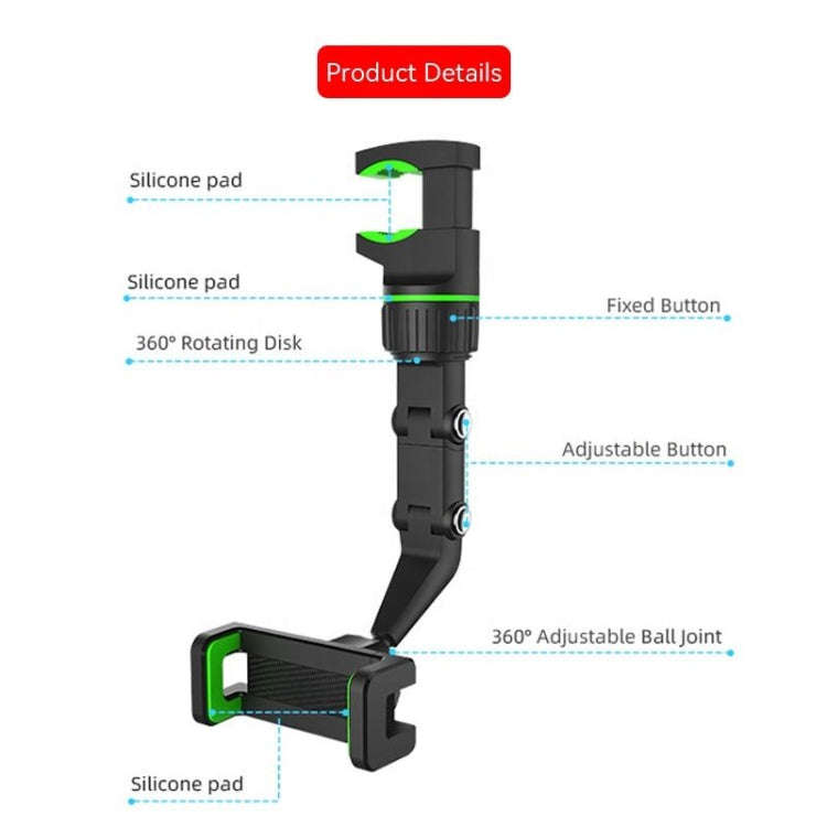 1st Generation Multifunctional Car Rearview Mirror Rear Seat Mobile Phone Holder (Green)
