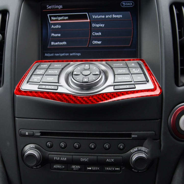 Car Carbon Fiber Multimedia Navigation Button Panel Decorative Sticker for Nissan 370Z / Z34 2009...