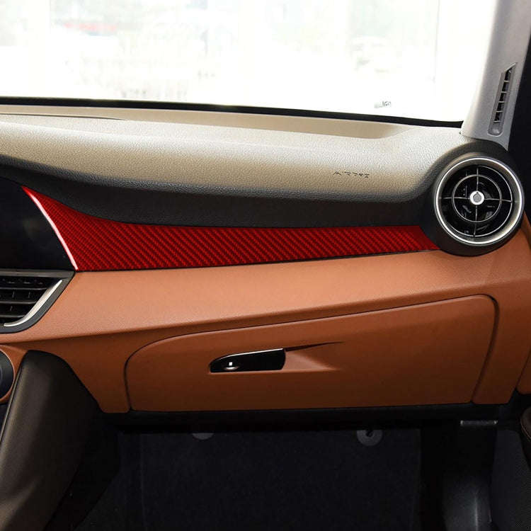 Carbon Fiber Car Dashboard Strip Decorative Sticker for Alfa Romeo Giulia 2017-2019,Left Drive (Red)