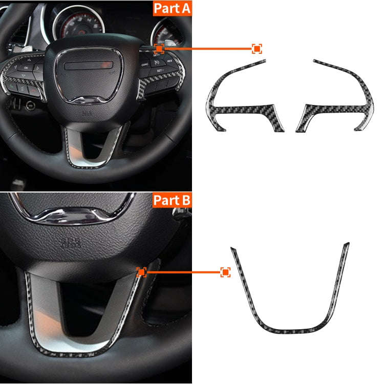 3 PCS / Set Carbon Fiber Car Steering Wheel Button Frame Decorative Sticker for Dodge Challenger ...