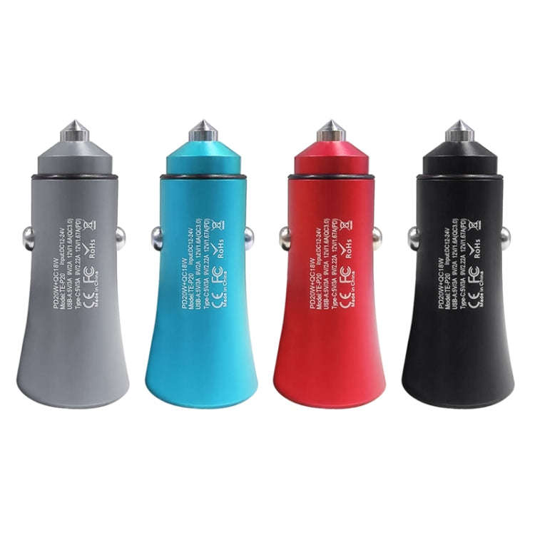 PD 20W Aluminum Alloy Dual Interface Car Fast Charger (Blue)