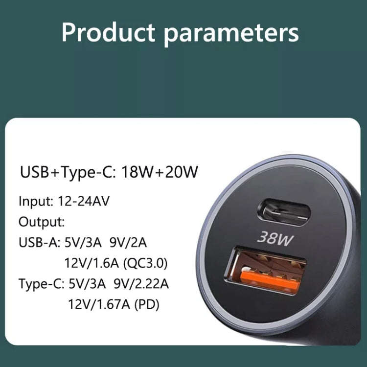 PD 20W Aluminum Alloy Dual Interface Car Fast Charger (Blue)