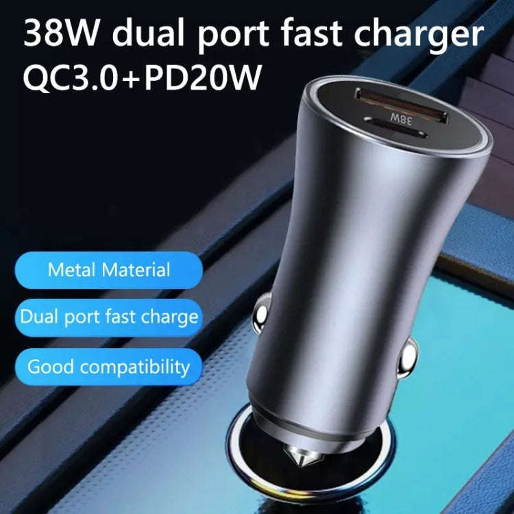 PD 20W Aluminum Alloy Dual Interface Car Fast Charger (Blue)
