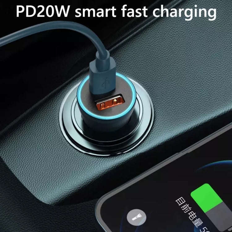 PD 20W Aluminum Alloy Dual Interface Car Fast Charger (Blue)