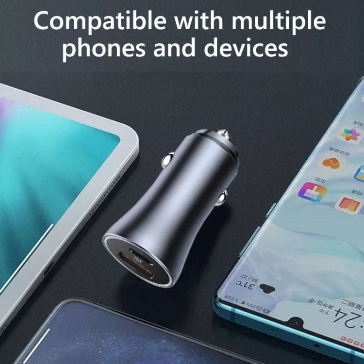 PD 20W Aluminum Alloy Dual Interface Car Fast Charger (Blue)