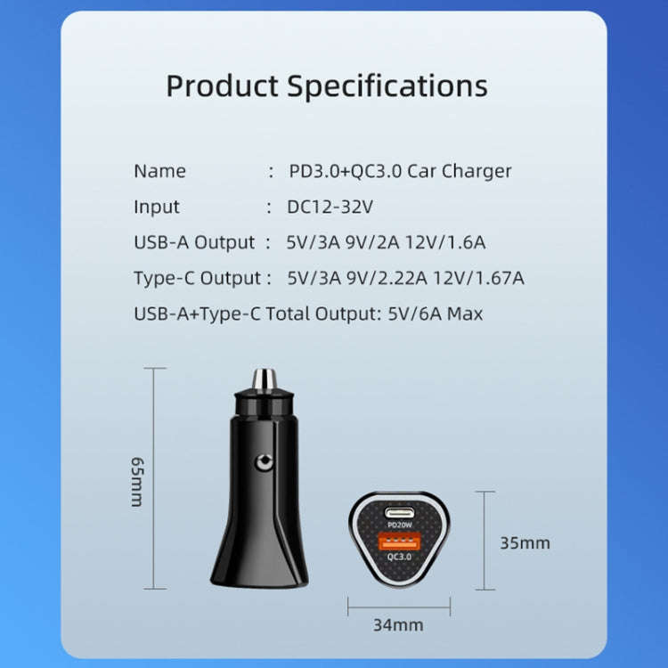 PD + QC3.0 Car 2 in 1 Triangle Fast Charger Car Cigarette Lighter(Black)