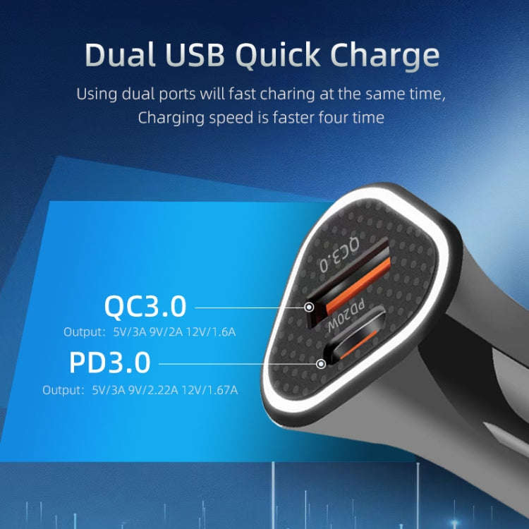 PD + QC3.0 Car 2 in 1 Triangle Fast Charger Car Cigarette Lighter(Black)