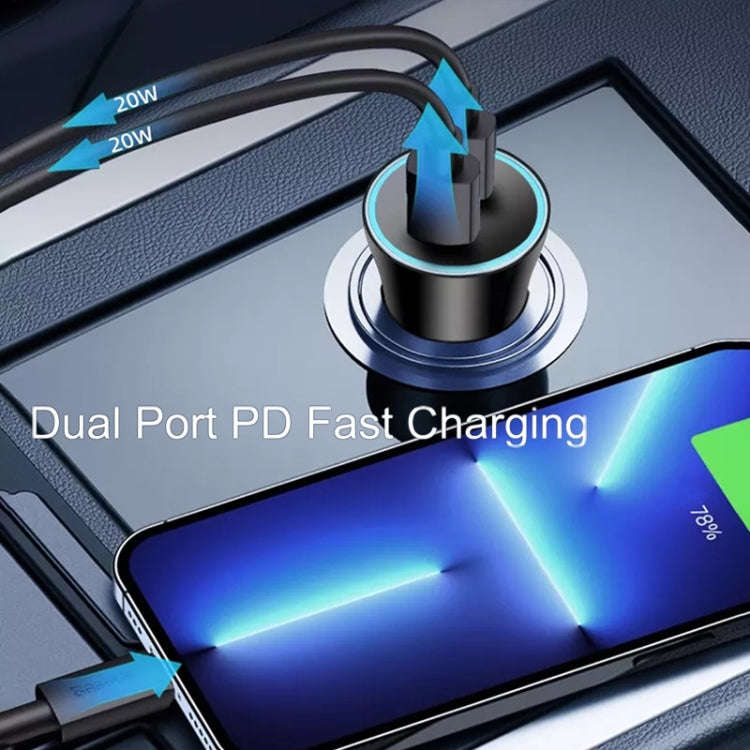 40W Dual PD Car 2 in 1 Fast Charger Car Cigarette Lighter (Black)