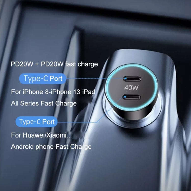 40W Dual PD Car 2 in 1 Fast Charger Car Cigarette Lighter (Black)