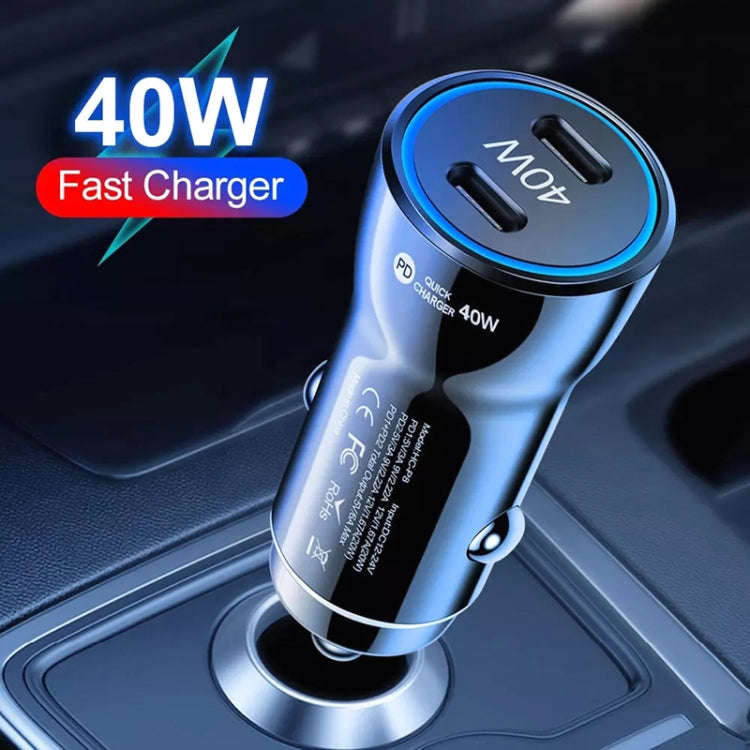 40W Dual PD Car 2 in 1 Fast Charger Car Cigarette Lighter (Black)