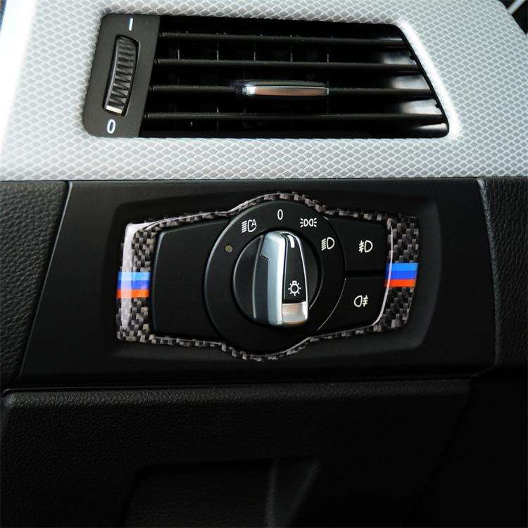 Three Color Carbon Fiber Car Headlight Switch Decorative Sticker for BMW E90 / E92 / E93 2005-2012