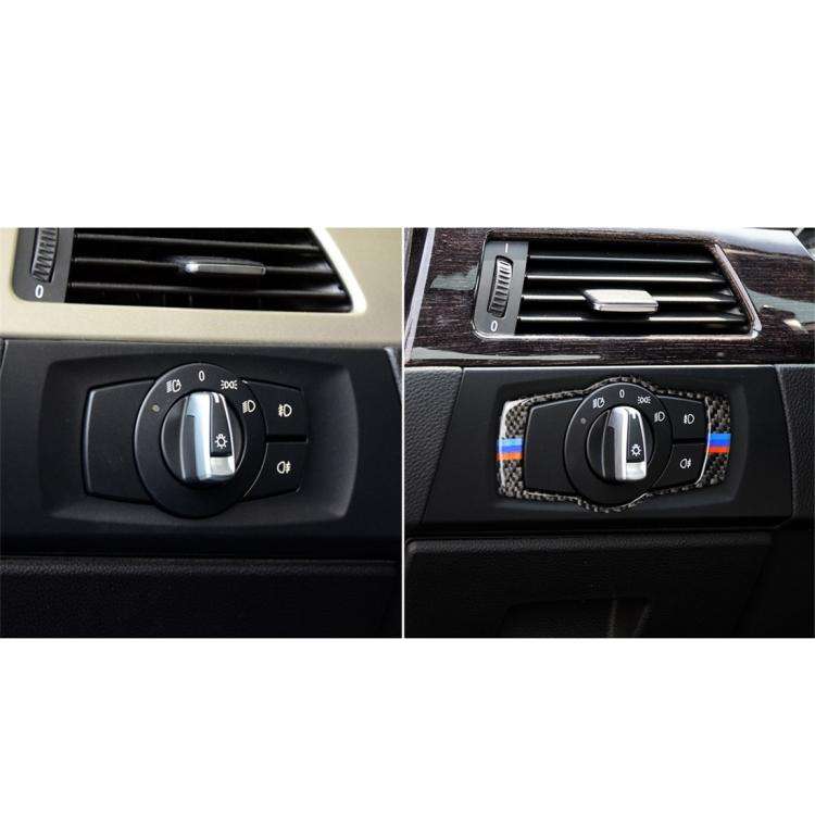 Three Color Carbon Fiber Car Headlight Switch Decorative Sticker for BMW E90 / E92 / E93 2005-2012