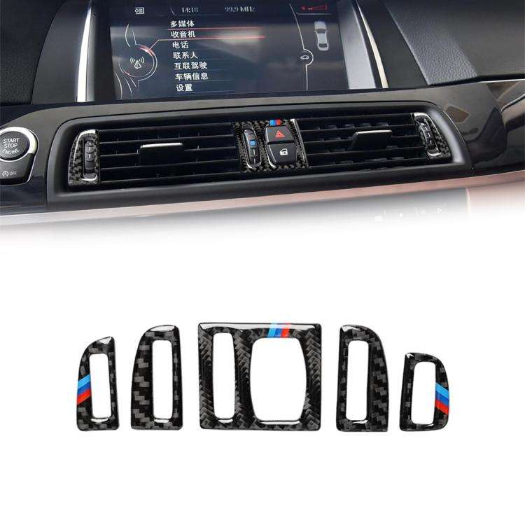 5 PCS Three Color Carbon Fiber Car Air Outlet Decorative Sticker for BMW 5 Series F10 2011-2017