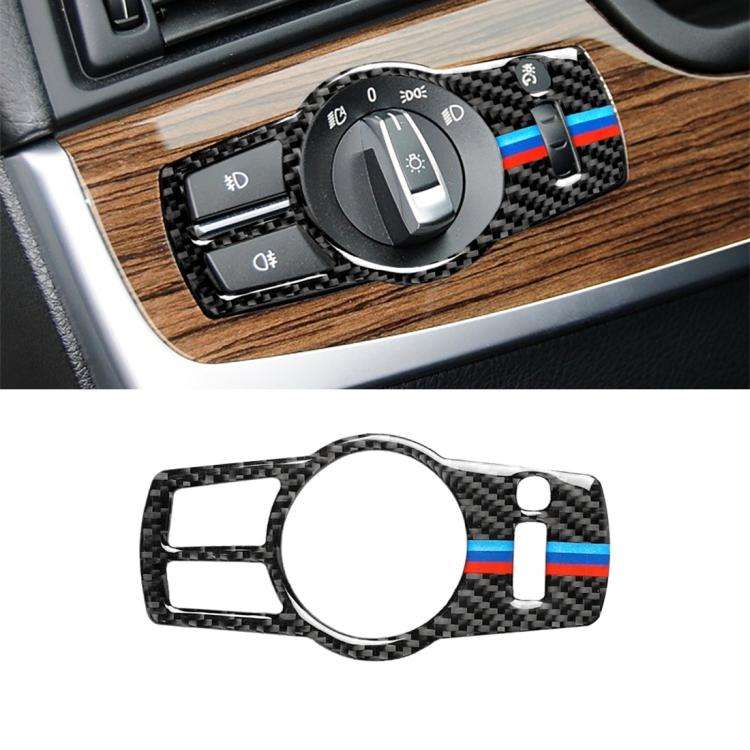 Three Color Carbon Fiber Car Headlight Switch Decorative Sticker for BMW 5 Series F01 / F10 / F07...
