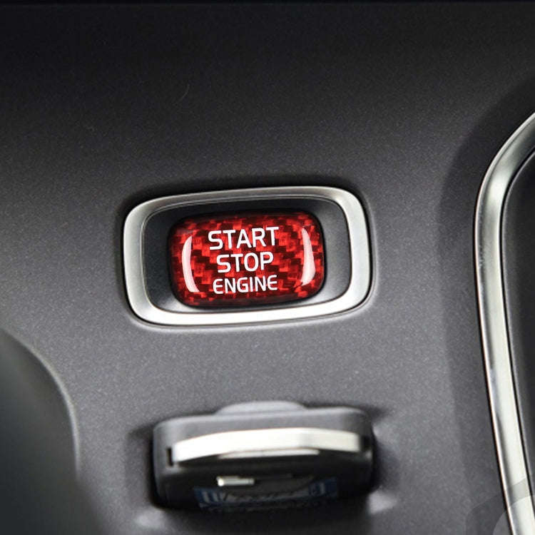 Car Carbon Fiber Engine Start Button Decorative Cover Trim for Volvo V40 2013-2019 (Red)