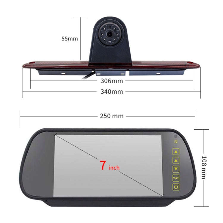 PZ461 Car Waterproof High Position Tail Light Brake Light View Camera + 7 inch Rearview Monitor f...