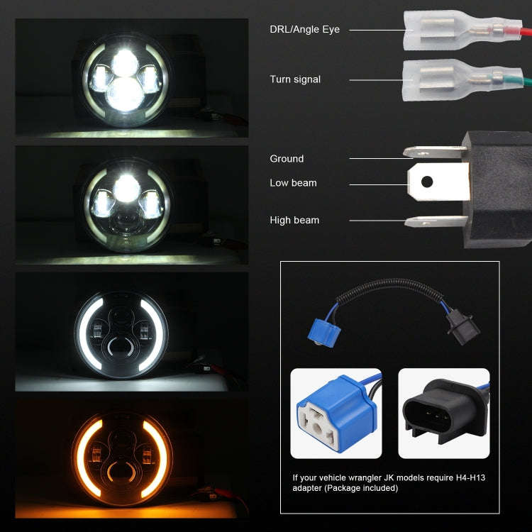 7 inch H4 / H13 DC 9V-30V 3000LM 3000K-6000K 25W Car Round Shape LED Headlight Lamps for Jeep Wra...