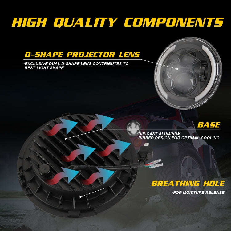 7 inch H4 / H13 DC 9V-30V 3000LM 3000K-6000K 25W Car Round Shape LED Headlight Lamps for Jeep Wra...