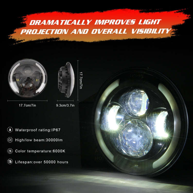7 inch H4 / H13 DC 9V-30V 3000LM 3000K-6000K 25W Car Round Shape LED Headlight Lamps for Jeep Wra...