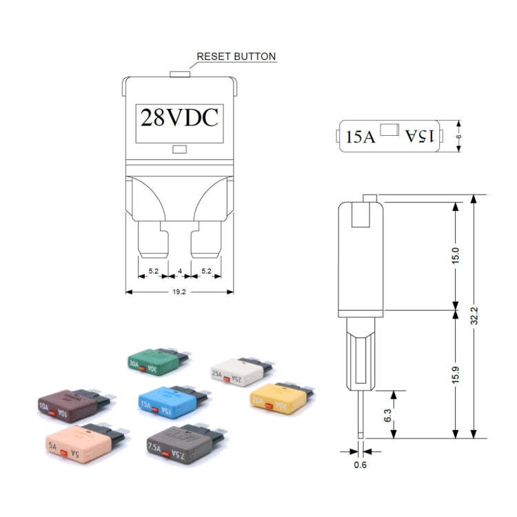 25AMP DC28V Circuit Breaker Trip Fuses Standard Blade Fuse Manual Reset