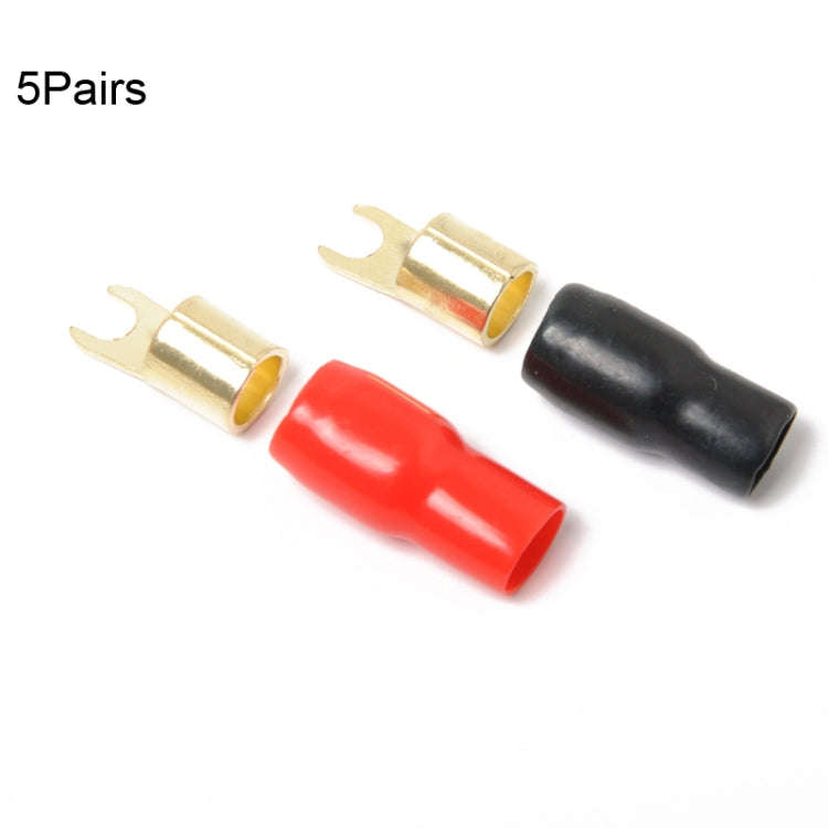 5 Pairs Car Audio Power Ground Wire Fork Terminals Brass 4 Gauge 5/16 inch Connectors Red and Bla...