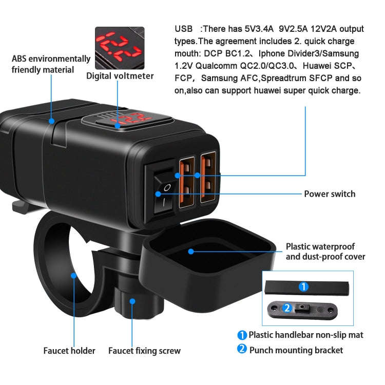 Universal Car Super Quick Dual Port USB Charger Power Outlet Adapter with LED Digital Voltmeter(R...