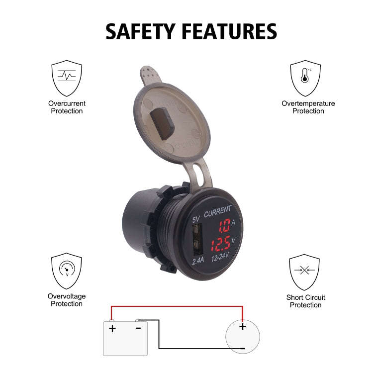 Universal Car Single Port USB Charger Power Outlet Adapter 2.4A 5V IP66 with LED Digital Voltmete...