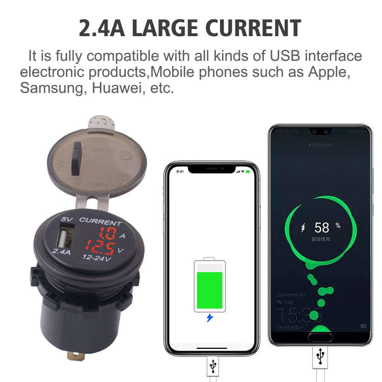 Universal Car Single Port USB Charger Power Outlet Adapter 2.4A 5V IP66 with LED Digital Voltmete...