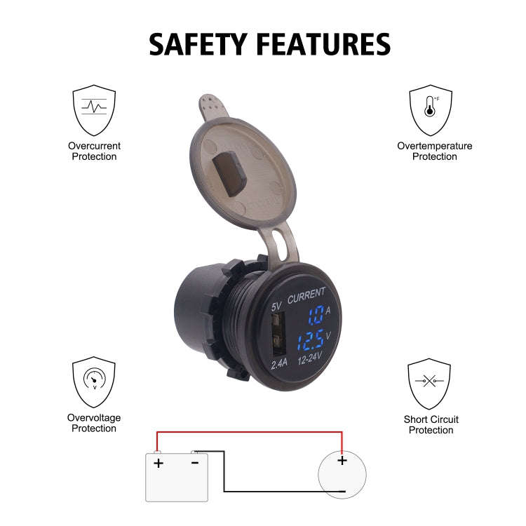 Universal Car Single Port USB Charger Power Outlet Adapter 2.4A 5V IP66 with LED Digital Voltmete...