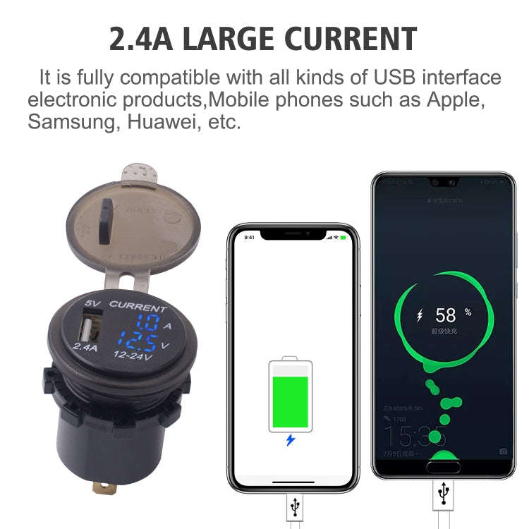Universal Car Single Port USB Charger Power Outlet Adapter 2.4A 5V IP66 with LED Digital Voltmete...