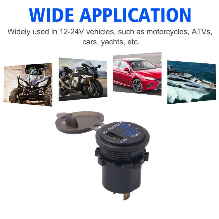 Universal Car Single Port USB Charger Power Outlet Adapter 2.4A 5V IP66 with LED Digital Voltmete...