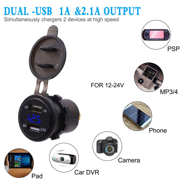 Universal Car Dual Port USB Charger Power Outlet Adapter 3.1A 5V IP66 with LED Digital Voltmeter ...