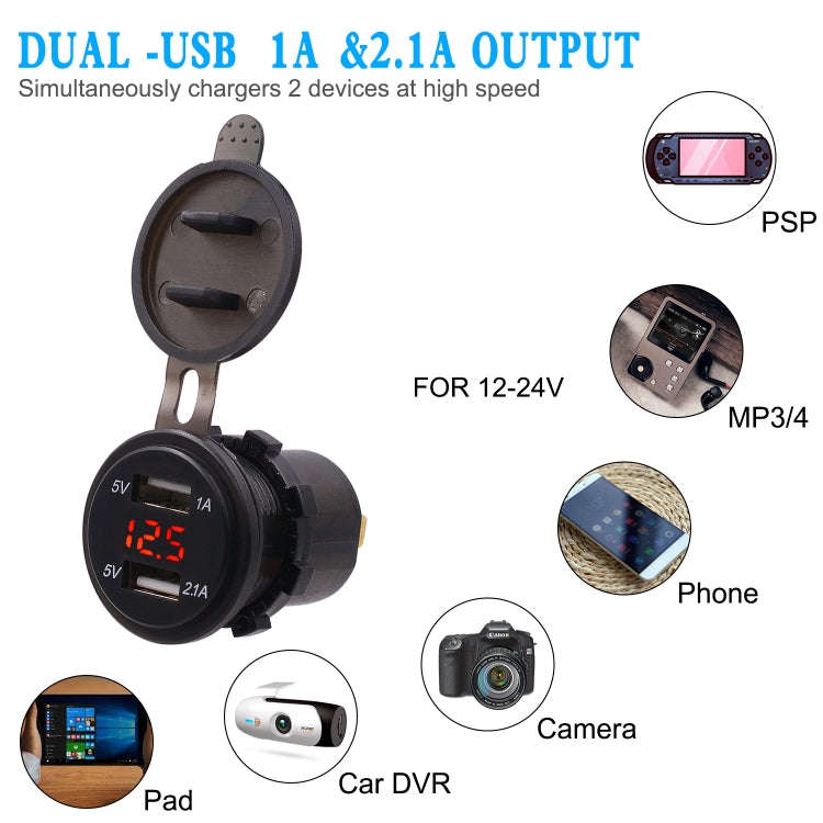 Universal Car Dual Port USB Charger Power Outlet Adapter 3.1A 5V IP66 with LED Digital Voltmeter ...