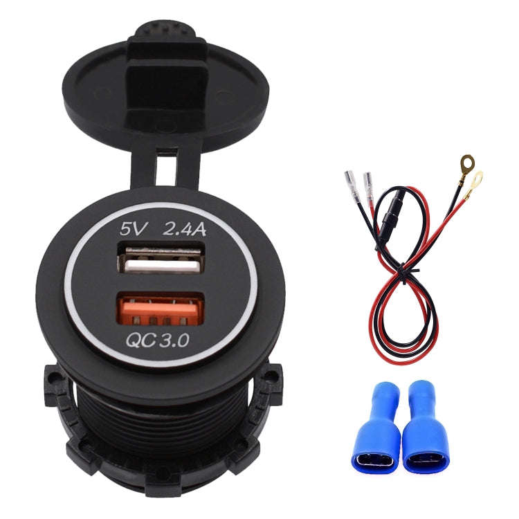 Universal Car QC3.0 Dual Port USB Charger Power Outlet Adapter 5V 2.4A IP66 with 60cm Cable(Blue ...