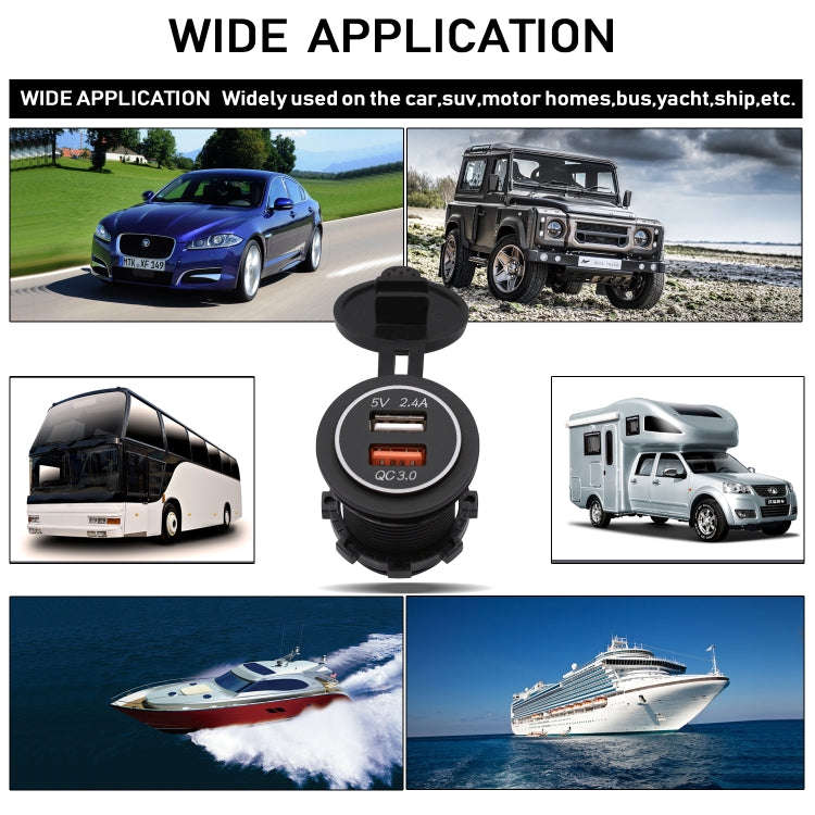 Universal Car QC3.0 Dual Port USB Charger Power Outlet Adapter 5V 2.4A IP66 with 60cm Cable(Blue ...