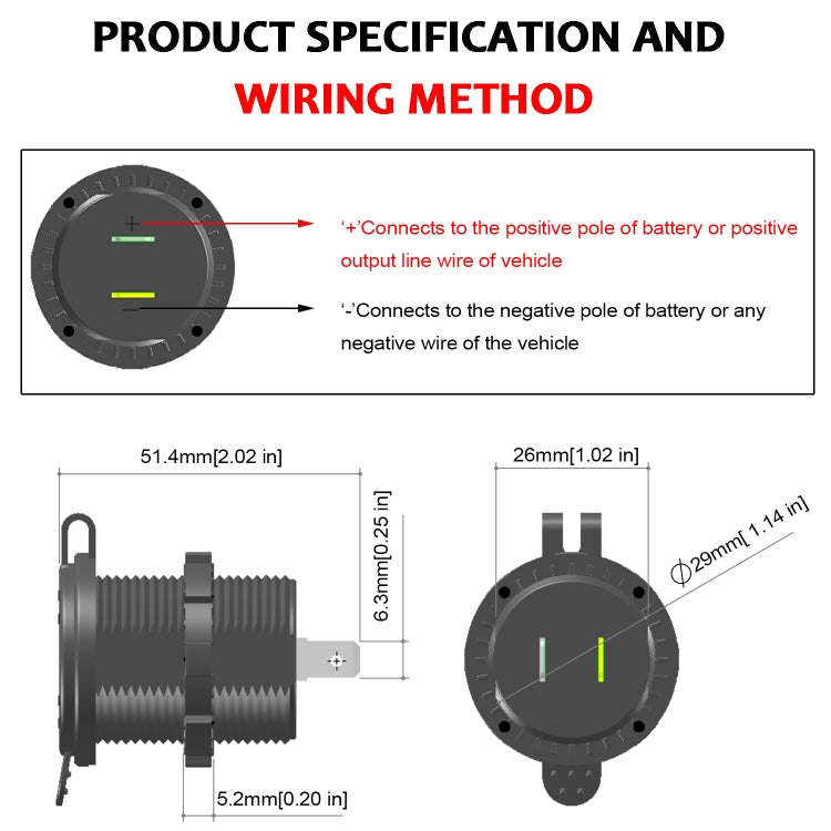Universal Car QC3.0 Dual Port USB Charger Power Outlet Adapter 5V 2.4A IP66 with 60cm Cable(Red L...