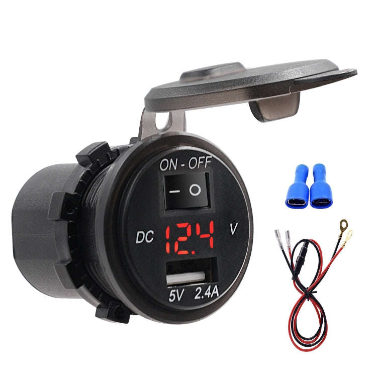 Universal Car Single Port USB Charger Power Outlet Adapter 2.4A 5V IP66 with LED Digital Voltmete...