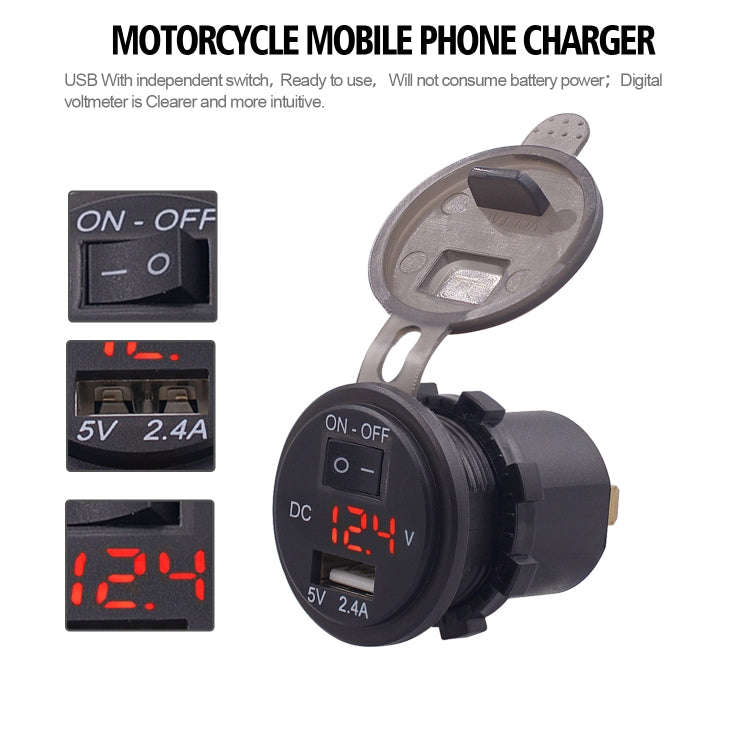 Universal Car Single Port USB Charger Power Outlet Adapter 2.4A 5V IP66 with LED Digital Voltmete...