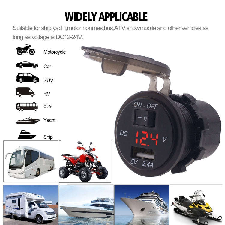 Universal Car Single Port USB Charger Power Outlet Adapter 2.4A 5V IP66 with LED Digital Voltmete...