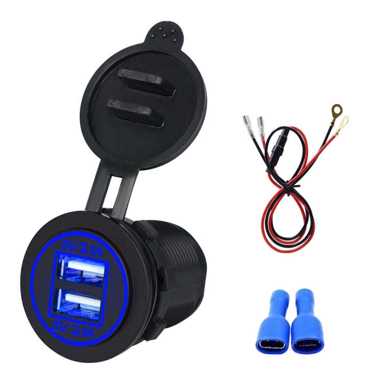 Universal Car Dual USB Charger Power Outlet Adapter 4.2A 5V IP66 with Aperture + 60cm Cable(Blue ...