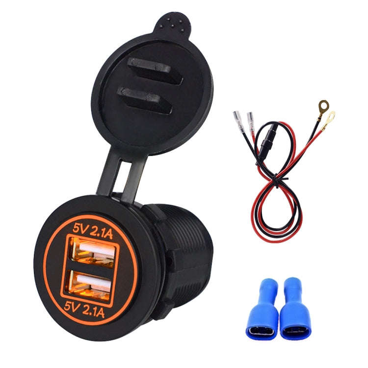 Universal Car Dual USB Charger Power Outlet Adapter 4.2A 5V IP66 with Aperture + 60cm Cable(Orang...
