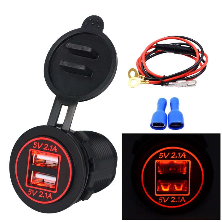 Universal Car Dual USB Charger Power Outlet Adapter 4.2A 5V IP66 with Aperture + 60cm Cable(Red L...