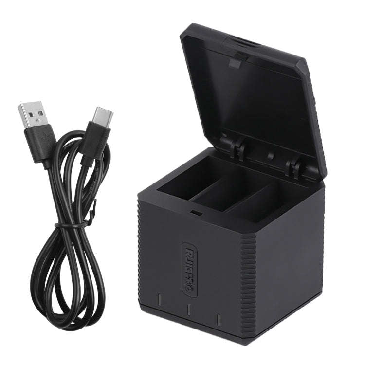 RUIGPRO USB Triple Batteries Housing Charger Box with Cable & Indicator Light for GoPro HERO9 Bla...